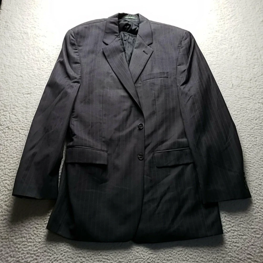 Lauren Ralph Lauren Suit Jacket Mens 46 Gray Pinstripe 2 Button Made In Canada